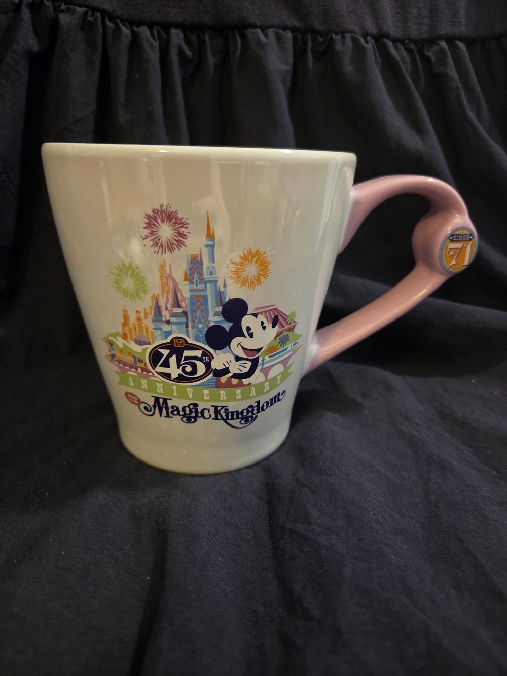 Disney Magic Kingdom 45th Anniversary Mug - White with Pink Handle